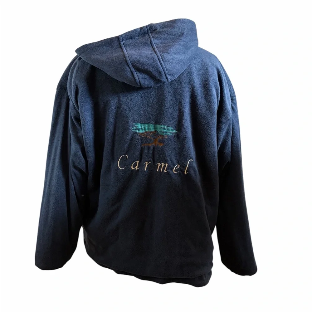 90s Cheneral White Navy REVERSIBLE Fleece Hooded CARMEL CALIFORNIA Jacket 2XL